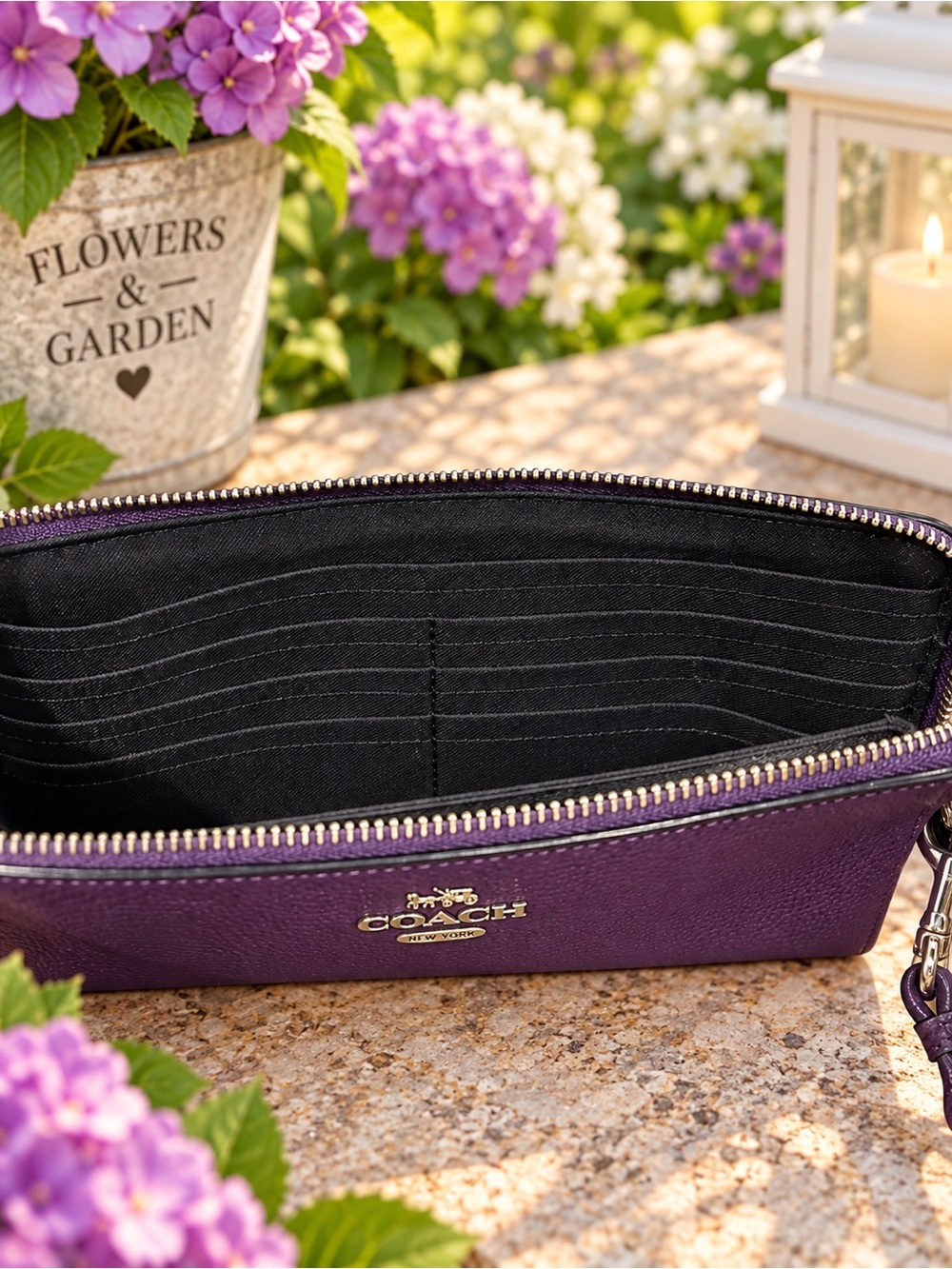 Coach Purple Pebbled Leather Zip Wristlet Clutch - Picture 6 of 8